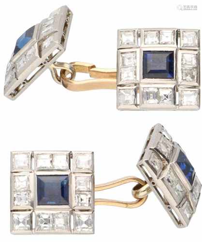 Cufflinks bicolour gold, ca. 1.92 carat diamond and sapphire - 18 ct.