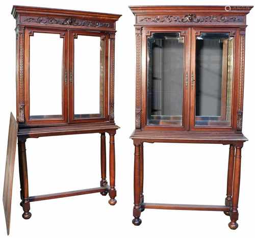 A set of display cabinets on columns and with faceted glass panels. France, around 1950's.