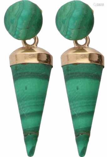 Earrings rosé gold, malachite - 14 ct.