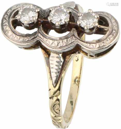 Prinsess ring gold/silver, ca. 0.22 carat diamond - 14 ct.