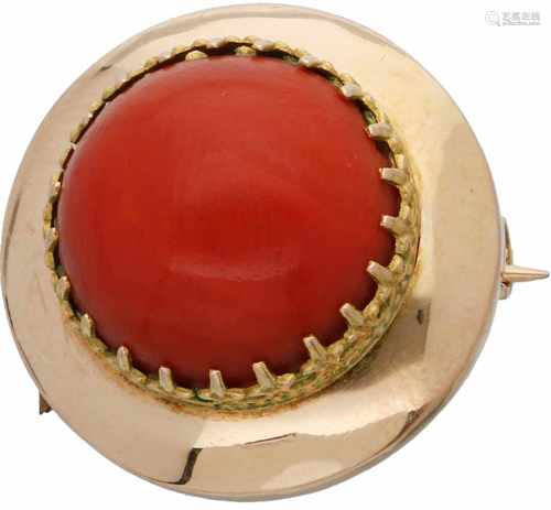 Brooch yellow gold, red coral - BLA 10 ct.