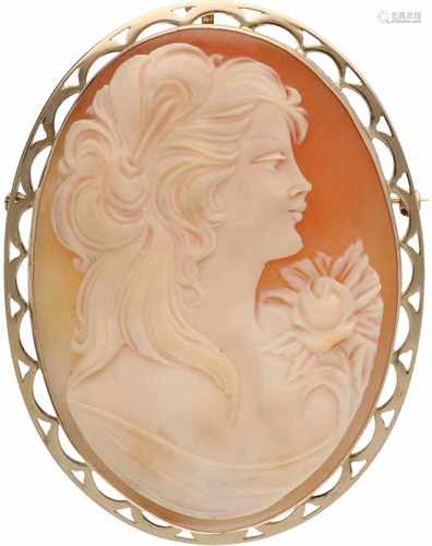 Cameo pendant/brooch yellow gold, shell - 14 ct.