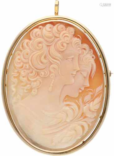 Cameo pendant/brooch yellow gold, shell - 14 ct.