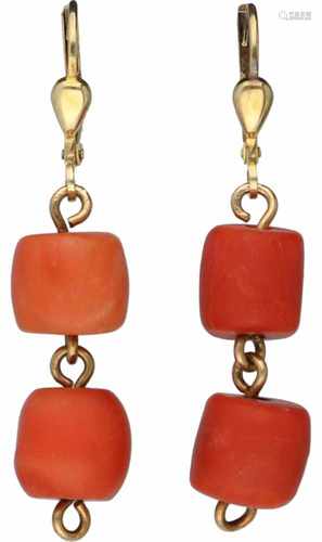 Earrings yellow gold, red coral - 14 ct.