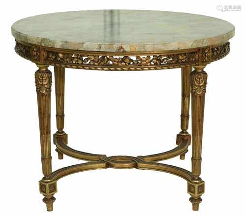 A Louis XV-style round table with marble top. 20th century.