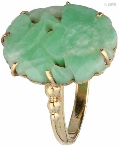 Ring yellow gold, cut jade - 14 ct.