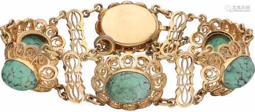 Filigree bracelet yellow gold, turquoise - 14 ct.