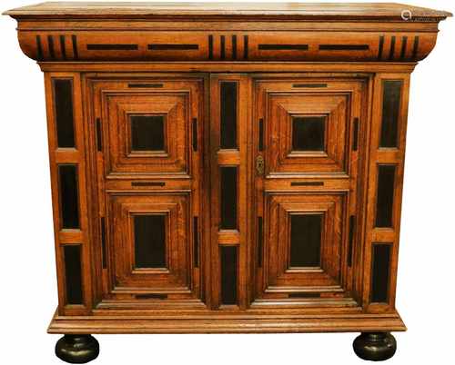 A double door Baroque cabinet. Dutch, c. 1650 / 1670. With oakwood details.