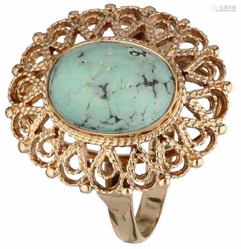 Filigree ring yellow gold, turquoise - 14 ct.