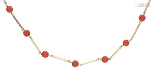 Necklace yellow gold, red coral - 14 ct.