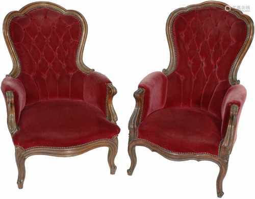 A set of (2) dagoberth chairs with red velvet upholstery. Dutch, 19th century.