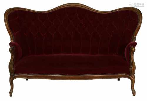 A voltaire sofa with red velvet upholstery. 19th/20th century.