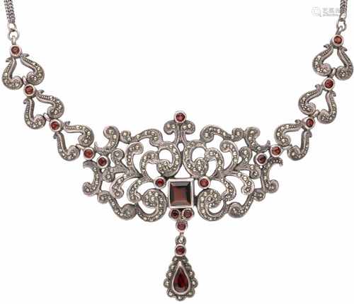 Necklace silver, granate and marcasite - 925/1000.