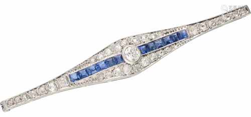 Brooch white gold, ca. 0.44 carat diamond and sapphire - 18 ct.