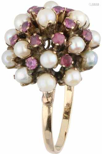 Victorian ring yellow gold, pink tourmaline and pearl - BLA 9 ct.