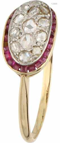 Ring yellow gold, diamond and ruby - 14 ct.