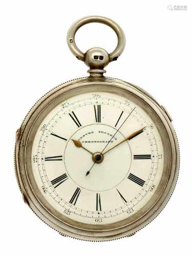 Pocket watch silver, English verge anchor escapement Chronograph - Men's pocket watch - Manual