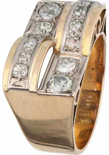 Tank ring rosé gold, ca. 0.64 carat diamond - 14 ct.