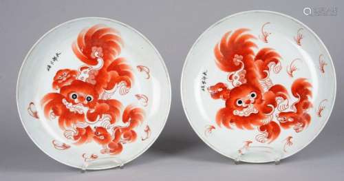 Paire d'assiettes creuses en porcelaine chinoise f…