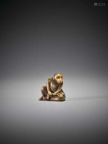 MITSUHARU: AN IVORY NETSUKE OF A MONKEY By Mitsuha…