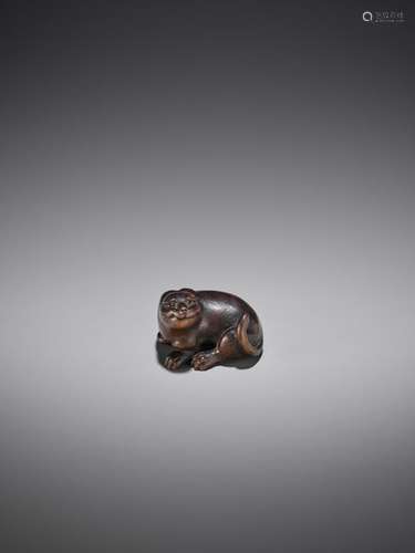 RANTEI: A RARE WOOD NETSUKE OF A TIGER By Hogen Ra…