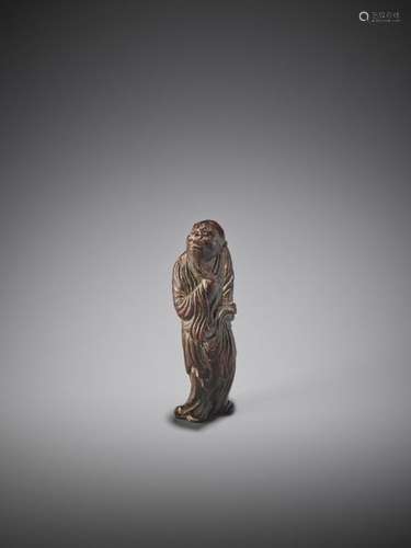 SHUZAN: A TALL SAISHIKI WOOD NETSUKE OF TEKKAI SEN…