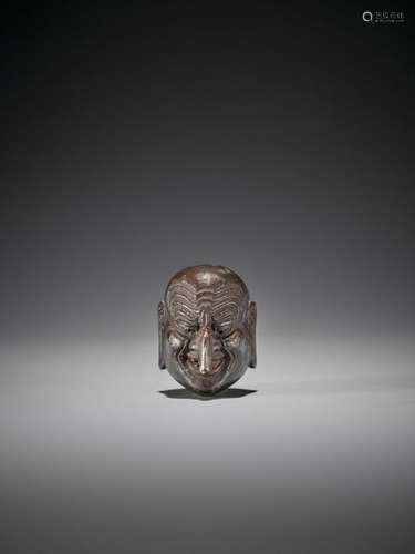 ICHIKAWA TETSURO: A LACQUERED WOOD MASK NETSUKE OF…