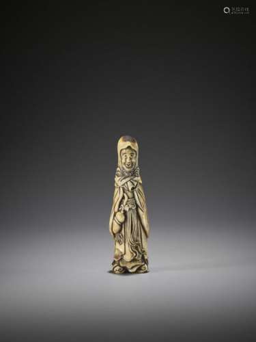 A SUPERB AND UNUSUAL STAG ANTLER NETSUKE OF A FORE…