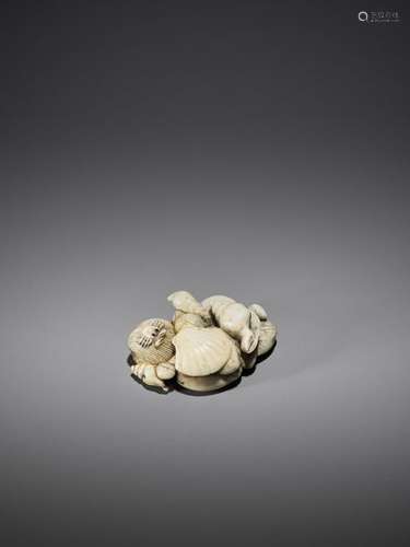 MITANI GOHO: A RARE MARINE IVORY NETSUKE OF A MYRI…