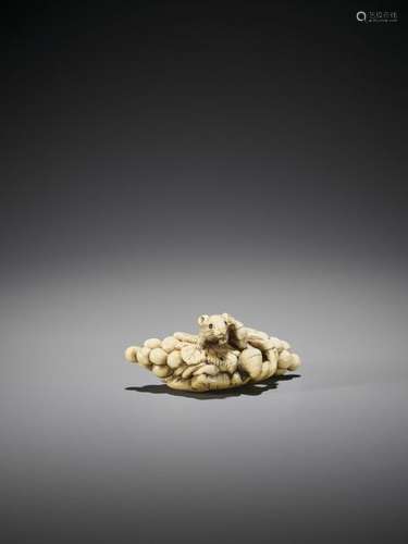 AN IVORY NETSUKE OF A SQUIRELL AND GRAPES Unsigned…