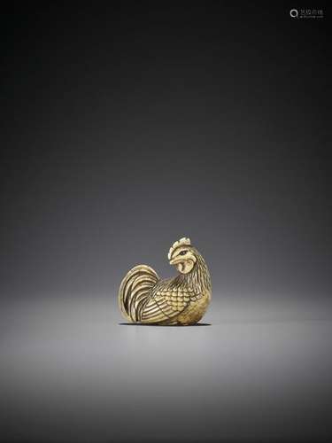 OKAKOTO: A FINE IVORY NETSUKE OF A COCKEREL By Yam…