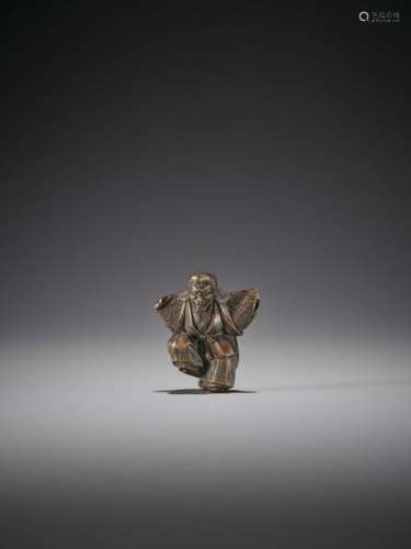 A FINE WOOD NETSUKE OF AN ACTOR Unsigned Japan, mi…