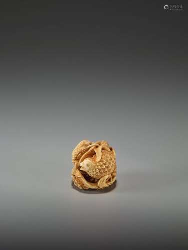 KAGETOSHI: AN IVORY NETSUKE OF TWO QUAILS By Kaget…