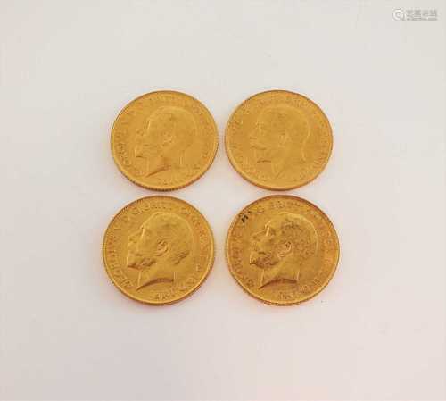 Four George V half sovereigns