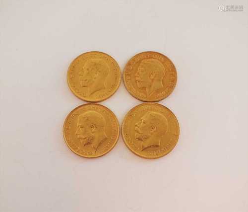 Four George V half sovereigns