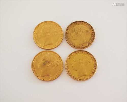 Four Victoria Young head sovereigns