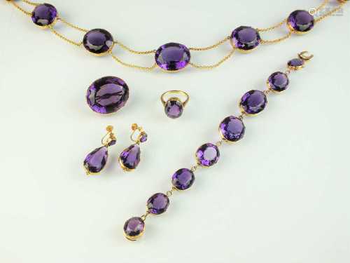 A late 19th century suite of amethyst jewellery