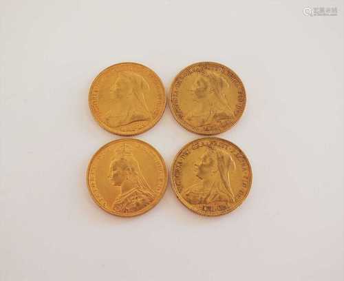 Four Victoria Jubilee Old head sovereigns