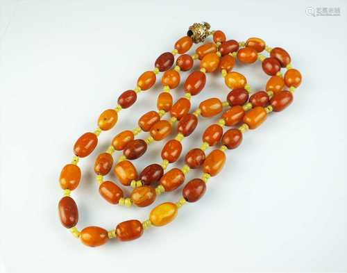 An amber bead necklace