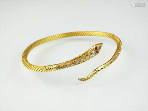 An Egyptian ruby and diamond snake bangle