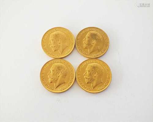 Four George V sovereigns