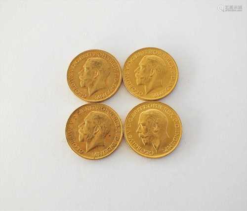 Four George V sovereigns