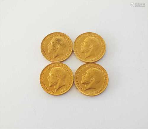 Four George V sovereigns