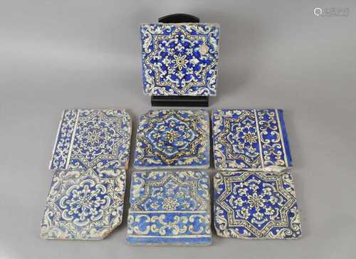 Seven associated Persian tin-glazed tiles, 18th century or earlier