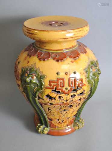 A Chinese sancai glazed pottery garden seat