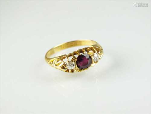 An 18ct gold untested ruby and diamond ring