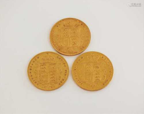 Three Victoria half sovereigns