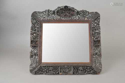 A 19th century Cantonese carved hardwood wall mirror