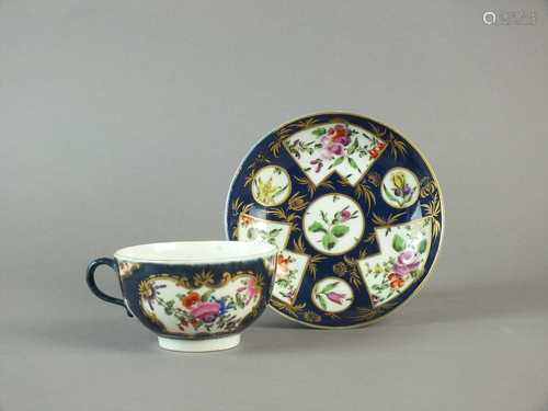 Worcester teacup and saucer, circa 1775