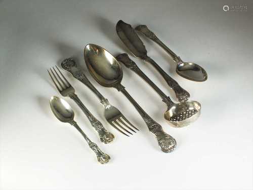 A collection of Queens pattern silver flatware